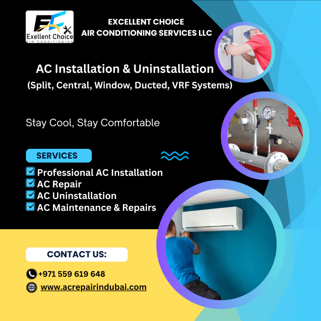 AC installation & uninstallation (split, central, window, ducted, VRF systems)