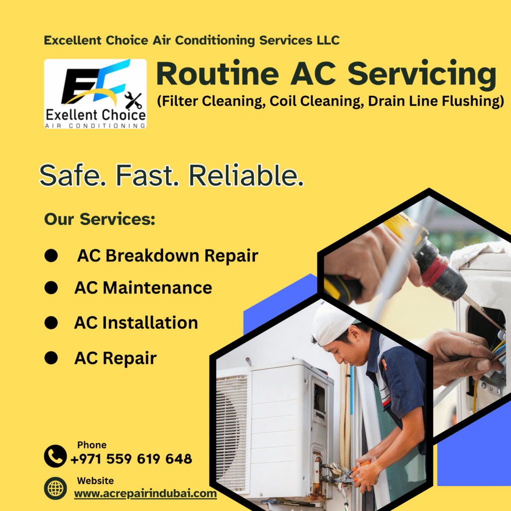 Routine AC servicing (filter cleaning, coil cleaning, drain line flushing) is not just about maintaining your air conditioning unit, it is about ensuring your comfort, health, and peace of mind. In a city like Dubai, where high temperatures make air conditioners a daily necessity, proper maintenance is key to keeping your cooling system efficient and reliable. When an AC is serviced regularly, it delivers cool air more effectively, consumes less energy, and lasts much longer. In this article, we will explore why routine servicing is important, what each step (filter cleaning, coil cleaning, and drain line flushing) involves, and how choosing a trusted company like Excellent Choice Air Conditioning Services LLC can help you enjoy uninterrupted cooling in your home or office. Why Routine AC Servicing is Essential Over time, dust, dirt, and moisture accumulate inside your AC system. If ignored, these elements can block airflow, cause water leaks, reduce cooling efficiency, and even lead to complete system breakdowns. Routine AC servicing (filter cleaning, coil cleaning, drain line flushing) helps prevent these issues before they become costly problems. More importantly, regular maintenance improves indoor air quality. Since AC filters capture dust and allergens, cleaning them reduces the chances of respiratory problems. Clean coils ensure that the air is cooled properly without putting extra strain on the unit, while a flushed drain line prevents water leakage that can damage walls or floors. Step One: Filter Cleaning The first and most important part of routine AC servicing is filter cleaning. The filter is responsible for trapping dust, dirt, and allergens from the air before it circulates throughout your home or office. When the filter becomes clogged, airflow is restricted, forcing the AC to work harder than necessary. With restricted airflow, you may notice uneven cooling, higher electricity bills, and in some cases, strange noises from the unit. Cleaning or replacing filters every few months ensures that the AC runs smoothly and keeps indoor air fresh and healthy. For households with pets or people suffering from allergies, this step is especially important. By scheduling filter cleaning with professionals, you can rest assured that your system will perform at its peak without straining the components. Step Two: Coil Cleaning The second crucial part of routine AC servicing is coil cleaning. The evaporator and condenser coils play a vital role in the cooling cycle. Over time, dust and debris coat these coils, creating an insulating layer that reduces heat transfer. When the coils cannot release or absorb heat effectively, your AC has to run longer to achieve the desired temperature. As a result, energy consumption increases, and the overall life of the compressor and other key components decreases. Coil cleaning not only ensures efficient cooling but also prevents your AC from overworking itself. Professional technicians use specialized equipment and eco-friendly solutions to clean coils thoroughly without damaging the unit. In Dubai’s hot climate, where air conditioners often run for long hours, regular coil cleaning is essential for consistent performance. Step Three: Drain Line Flushing Another often-overlooked aspect of AC servicing is drain line flushing. The drain line carries away the condensation that forms as your AC cools the air. Over time, algae, mold, and dirt can block the line, leading to water backup. When this happens, you may notice water dripping from the indoor unit or damp patches on the wall. Ignoring this issue can cause water damage, mold growth, and even electrical hazards. Drain line flushing clears all blockages, allowing the condensation to flow out freely. This simple step helps prevent leaks and keeps your indoor environment safe and dry. By including drain line flushing in routine AC servicing, you are not just maintaining efficiency but also protecting your property. Benefits of Routine AC Servicing When you invest in regular AC maintenance, you enjoy a wide range of benefits: Better Cooling Efficiency: Clean filters, coils, and drain lines ensure your AC cools faster and more effectively. Lower Energy Bills: A well-maintained unit consumes less electricity while delivering maximum performance. Longer AC Lifespan: Routine servicing reduces wear and tear, extending the life of your system. Healthier Indoor Air: Regular cleaning prevents dust, mold, and allergens from circulating indoors. Fewer Breakdowns: Preventive care helps detect minor issues before they turn into major repairs. Why Choose Excellent Choice Air Conditioning Services LLC When it comes to routine AC servicing (filter cleaning, coil cleaning, drain line flushing) in Dubai, you need a service provider that combines expertise, reliability, and affordability. At Excellent Choice Air Conditioning Services LLC, we specialize in professional AC maintenance that keeps your cooling system performing at its best. With years of experience, our technicians understand the unique challenges of maintaining air conditioners in Dubai’s climate. We use advanced tools and safe cleaning methods to ensure that every part of your AC is serviced properly. Whether you need filter cleaning, coil maintenance, or drain line flushing, our team is always ready to deliver quick and effective solutions. For more details and easy booking, visit our official website here: Excellent Choice Air Conditioning Services LLC (Do Follow Backlink). Our Commitment to Quality Service We pride ourselves on customer satisfaction. Our servicing packages are designed to provide complete peace of mind. From routine inspections to emergency repairs, we handle it all with professionalism and care. Our customers trust us because we: Respond quickly to service calls. Offer transparent pricing with no hidden charges. Provide detailed inspections to identify potential issues. Deliver long-lasting solutions instead of temporary fixes. Contact Us Today If you are looking for reliable routine AC servicing (filter cleaning, coil cleaning, drain line flushing) in Dubai, contact Excellent Choice Air Conditioning Services LLC today. Our team is ready to help you keep your AC in perfect condition all year round. Phone: +971 559 619 648 Call on WhatsApp: +971 559 619 648 Location: Dubai, UAE Website: http://www.acrepairindubai.com Final Thoughts In Dubai’s extreme weather, an air conditioner is not just a luxury but a necessity. To keep it running smoothly, routine AC servicing (filter cleaning, coil cleaning, drain line flushing) is absolutely essential. From improving cooling efficiency and lowering energy bills to ensuring healthier air and preventing water leaks, the benefits are countless. By choosing Excellent Choice Air Conditioning Services LLC, you ensure that your AC system gets the professional attention it deserves. With expert technicians, reliable service, and a commitment to excellence, we are here to make your indoor environment cooler, safer, and more comfortable. Don’t wait for your AC to break down. Schedule your routine servicing today and enjoy uninterrupted comfort tomorrow.